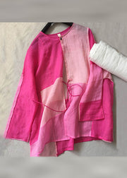 Loose Rose Button Lace Up Patchwork Cotton Shirt Long Sleeve