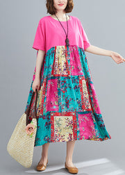 Loose Rose Oversized Patchwork Cotton Long Dresses Summer