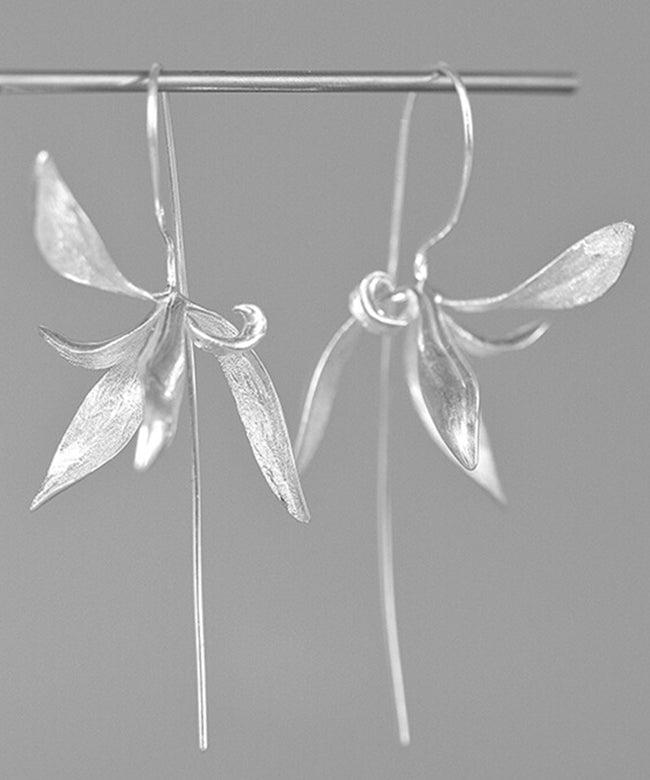 Loose Silk Sterling Silver Orchid Hoop Earrings