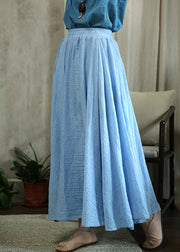 Loose Sky Blue Wrinkled Elastic Waist Cotton Skirts Fall