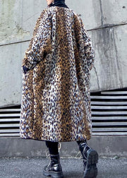 Loose Square Collar zippered fine fall coats women Leopard coats - SooLinen