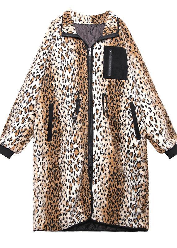 Loose Square Collar zippered fine fall coats women Leopard coats - SooLinen