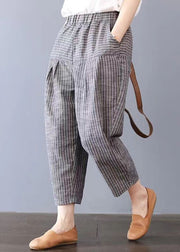 Loose Striped Pockets Elastic Waist Linen Harem Pants Summer