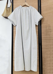 Loose Striped Ruffled Button Cotton Shirt Dress Summer
