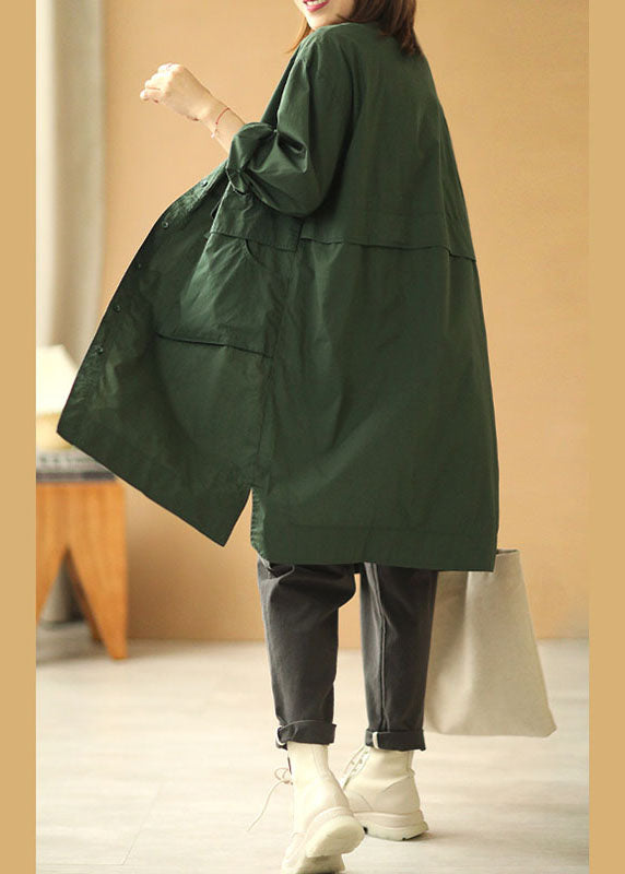 Lockerer, grüner Bubikragen, Knopftaschen, Herbst-Langarm-Trenchcoat
