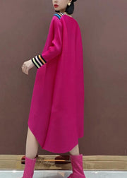 Loose V Neck Asymmetric Spring Clothes Photography Red Art Dresses - SooLinen