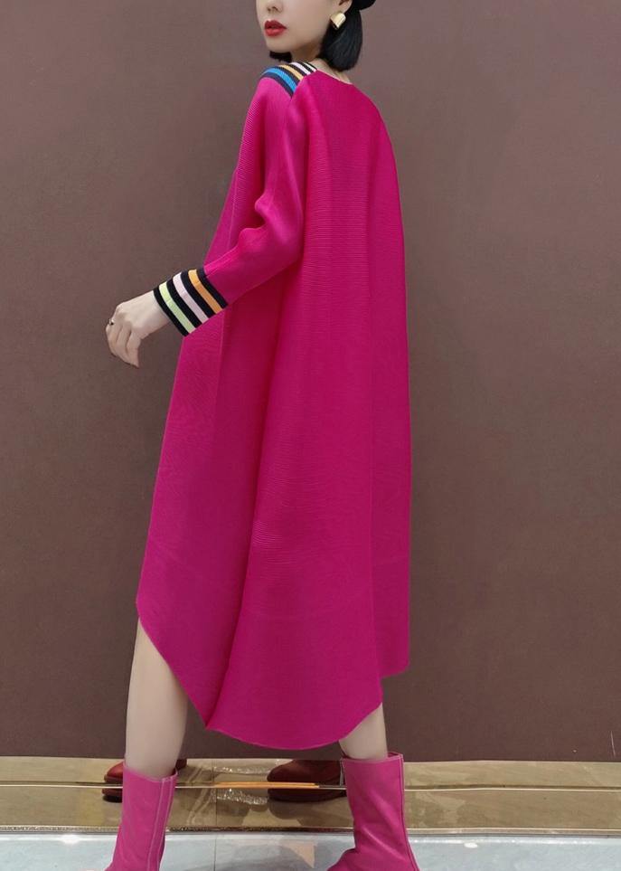 Loose V Neck Asymmetric Spring Clothes Photography Red Art Dresses - SooLinen