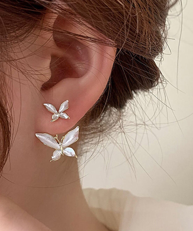 Loose White Copper Overgild Butterfly Stud Earrings