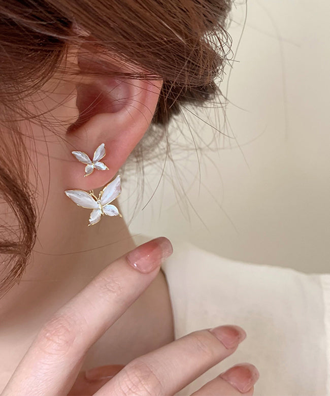 Loose White Copper Overgild Butterfly Stud Earrings