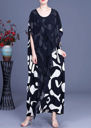 Loose White Elegant Print Patchwork Summer Silk Long Dresses - SooLinen