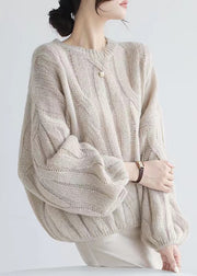 Loose White Hollow Out  Cozy Woolen Shirt Puff Sleeve