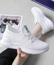 Loose White Knit Fabric Lace Up Flat Feet Shoes