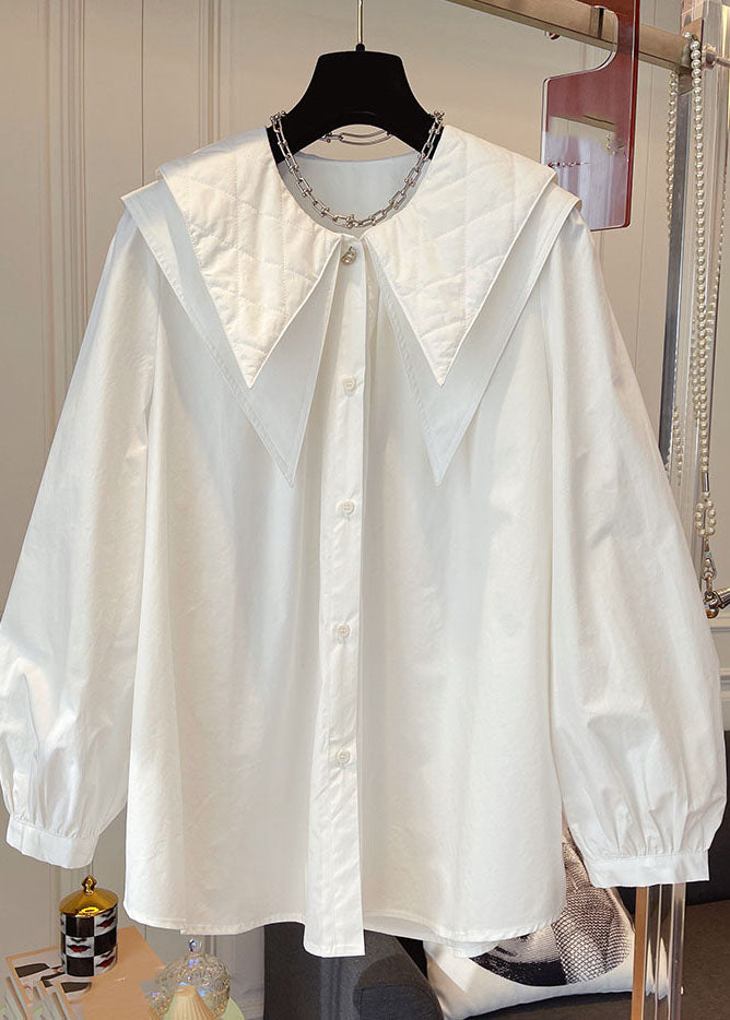 Loose White Peter Pan Collar Button Solid Shirt Fall