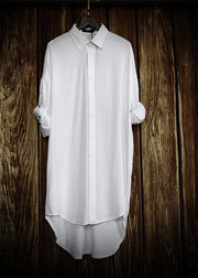 Loose White Peter Pan Collar Patchwork Cotton Shirts Dresses Long Sleeve