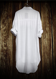 Loose White Peter Pan Collar Patchwork Cotton Shirts Dresses Long Sleeve