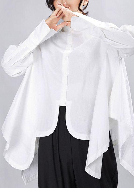 Lose weiße PeterPan-Kragen-Knopf asymmetrisches Design Herbst Shirt Top Langarm