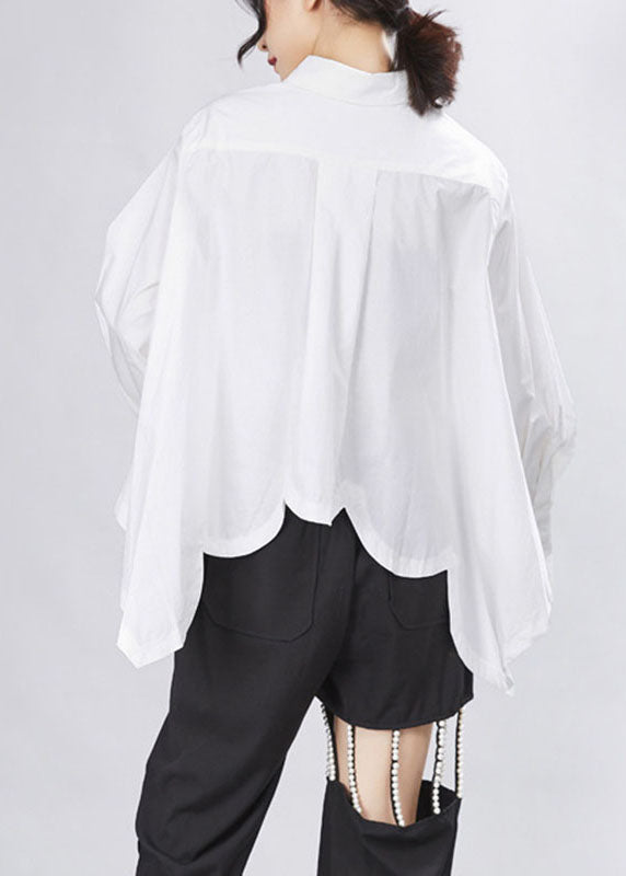Lose weiße PeterPan-Kragen-Knopf asymmetrisches Design Herbst Shirt Top Langarm