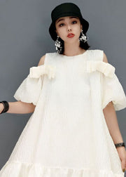 Loose White Puff Sleeve Cold Shoulder a line skirts Party Dress Summer