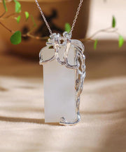 Loose White Sterling Silver Inlaid Jade Look Very Happy Pendant Necklace