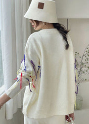 Loose White Tasseled Patchwork Knit Sweaters Winter