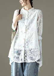 Loose White 2024 Hollow Out Lace UPF 50+ Shirts Long Sleeve