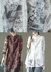 Loose White 2024 Hollow Out Lace UPF 50+ Shirts Long Sleeve