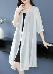 Loose White V Neck Solid Thin Silk Cardigans Summer