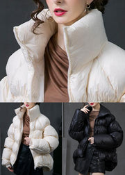 Loose White Zippered Drawstring Patchwork Duck Down Coat Winter