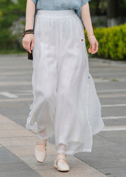 Loose White elastic waist Embroidered Linen Pants Spring