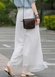 Loose White elastic waist Embroidered Linen Pants Spring