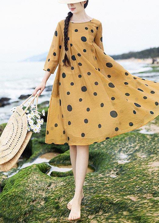 Loose Yellow Dot Half Sleeve Party Summer Chiffon Dress - SooLinen