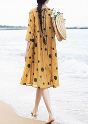 Loose Yellow Dot Half Sleeve Party Summer Chiffon Dress - SooLinen