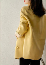 Loose Yellow Double Breast Pockets Patchwork Woolen Coats Fall
