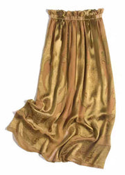 Loose Yellow Embroidered Elastic Waist Silk Skirt Fall
