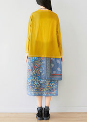 Loose Yellow O-Neck Asymmetrical Sweatshirt dresses Spring