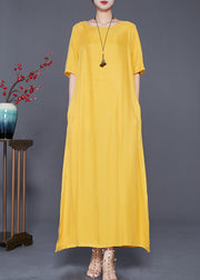 Loose Yellow Oversized Side Open Silk Beach Dress Summer