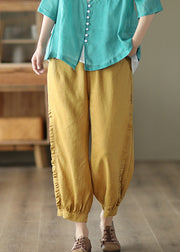 Loose Yellow Patchwork Solid Lantern Pants Summer