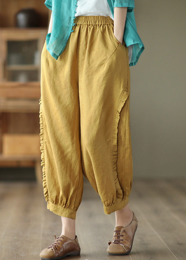 Loose Yellow Patchwork Solid Lantern Pants Summer