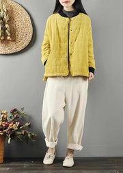 Loose Yellow Pockets Patchwork Fine Cotton Filled Coats Winter