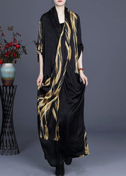 Luxy Black Cross Neck Draping Dress Gown Asymmetric Long Dress - SooLinen