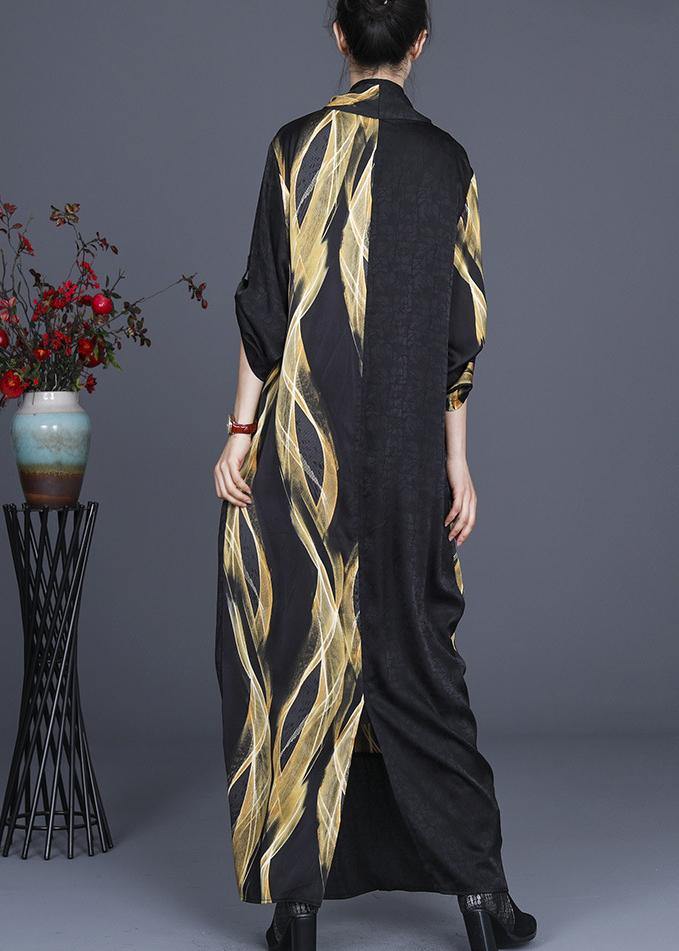 Luxy Black Cross Neck Draping Dress Gown Asymmetric Long Dress - SooLinen