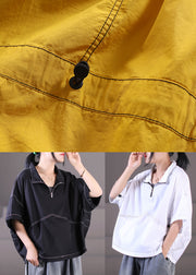 Loses gelbes Stehkragen-Reißverschluss-Sweatshirt aus Baumwolle mit kurzen Ärmeln