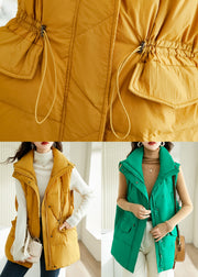Loose Yellow Zip Up Drawstring Cotton Filled Waistcoat Sleeveless