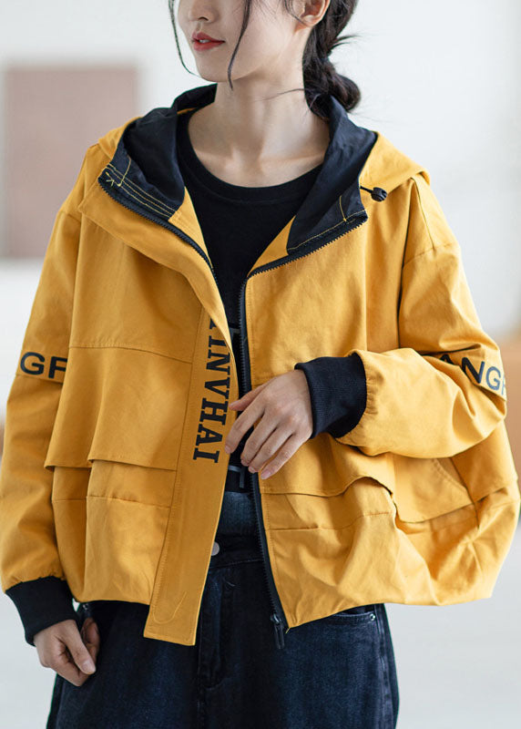 Loose Yellow zippered fashion Fall Hoodie Coat