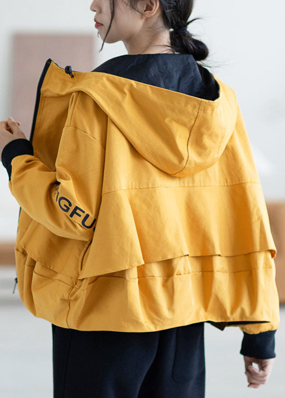 Loose Yellow zippered fashion Fall Hoodie Coat