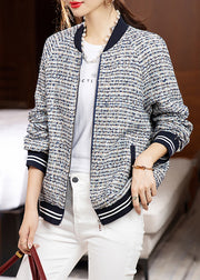 Loose Zip Up Striped Patchwork Cotton Coats Long Sleeve