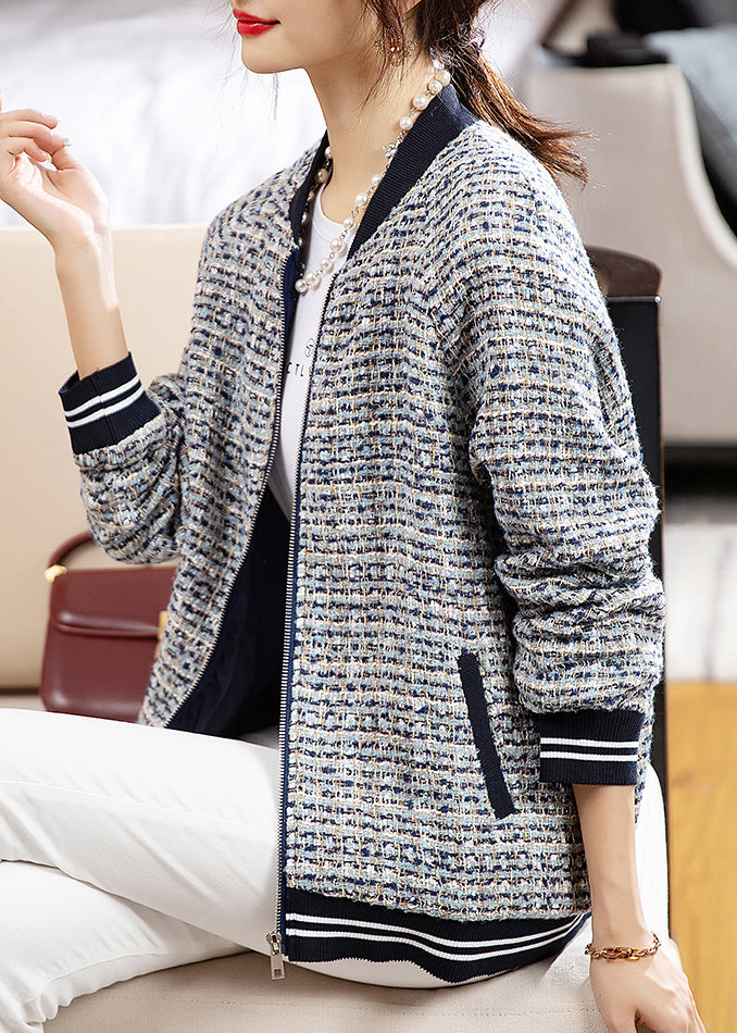 Loose Zip Up Striped Patchwork Cotton Coats Long Sleeve