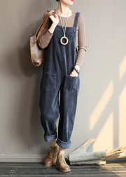 Loose and  gray corduroy pants overalls college style forest jumpsuit - SooLinen