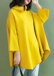 Loose asymmetric hem wool high neck clothes For Women Wardrobes yellow shirt - SooLinen