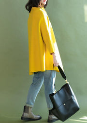 Loose asymmetric hem wool high neck clothes For Women Wardrobes yellow shirt - SooLinen